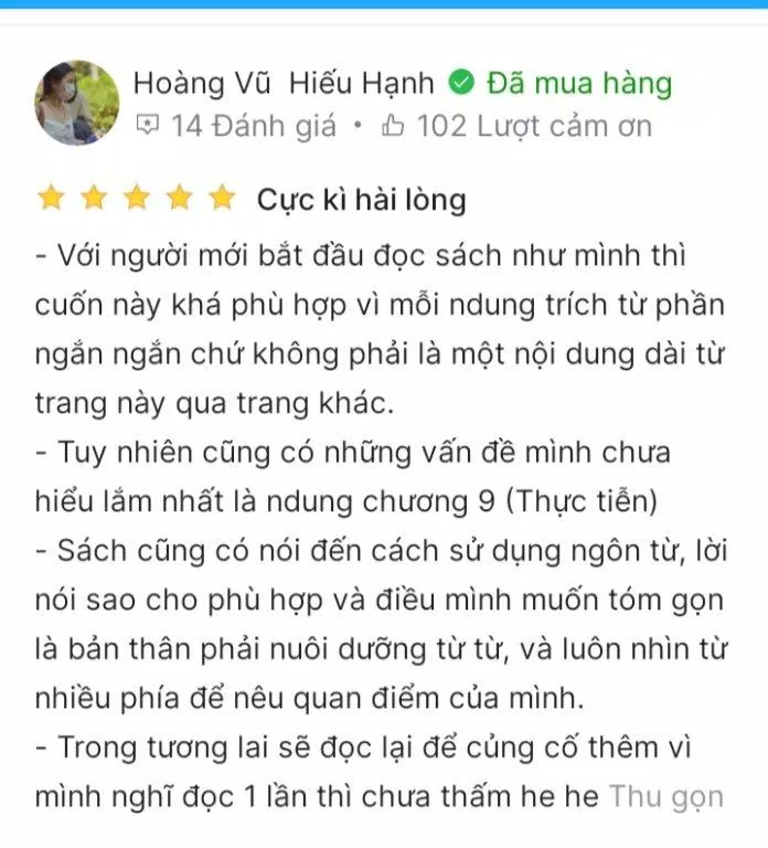 Cản nhận của bạn đọc trên Tiki (Nguồn: BlogAnchoi )