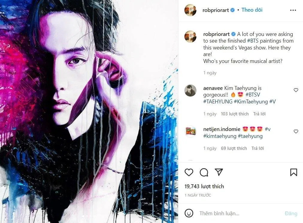 Bức tranh chân dung nhận được lượt tương tác khủng từ các ARMY (Nguồn : Instagram) Bức tranh chân dung nhận được lượt tương tác khủng từ các ARMY (Nguồn : Instagram)