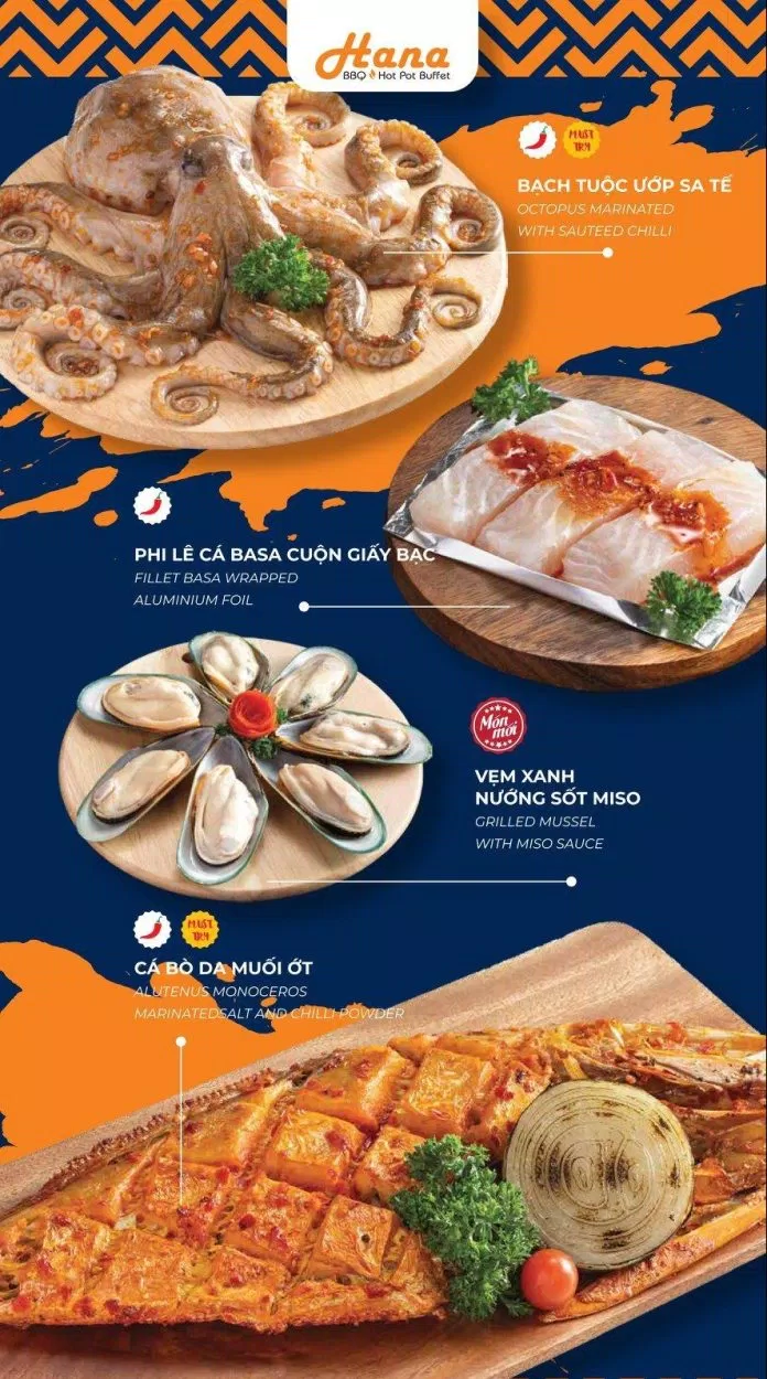Các món ăn tại Nhà hàng buffet hải sản Hana Buffet Hồ Chí Minh (Ảnh Hana)