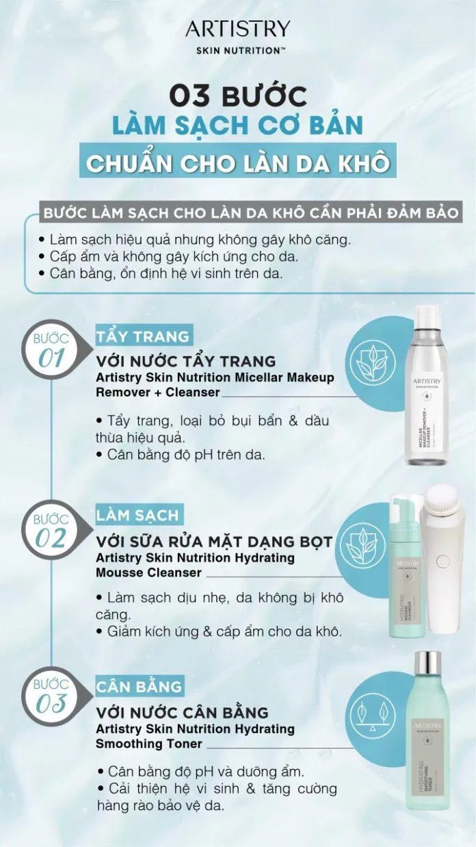 03 bước làm sach cơ bản chuẩn cho làn da khô