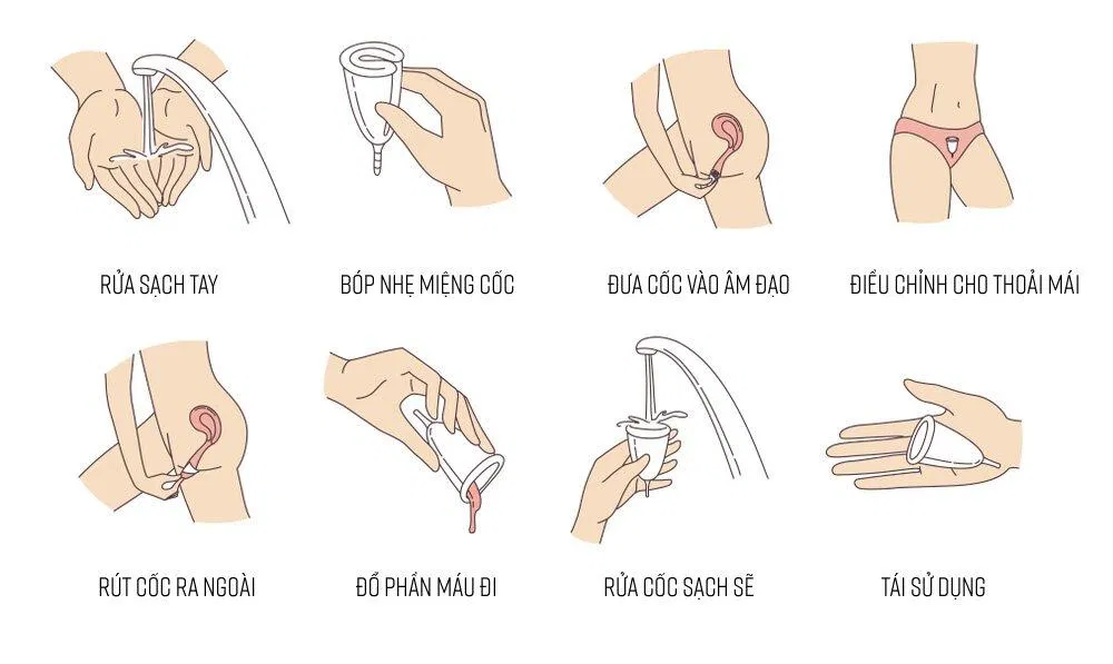 Quy trình sử dụng cốc nguyệt san (Ảnh: Internet) Quy trình sử dụng cốc nguyệt san (Ảnh: Internet)