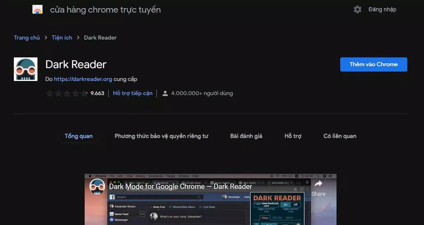Tải Dark Reader từ cửa hàng Chrome (Ảnh: BlogAnChoi). Tải Dark Reader từ cửa hàng Chrome (Ảnh: BlogAnChoi).