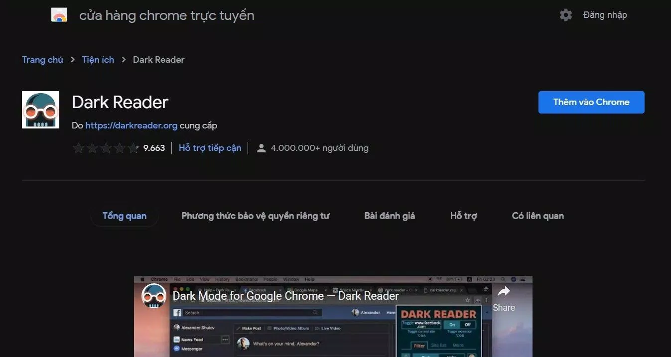 Tải Dark Reader từ cửa hàng Chrome (Ảnh: BlogAnChoi).