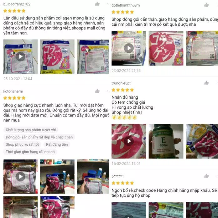 Đánh giá của khách hàng khi sử dụng DHC Collagen trên Shopee (Nguồn: Shopee). Đánh giá của khách hàng khi sử dụng DHC Collagen trên Shopee (Nguồn: Shopee).
