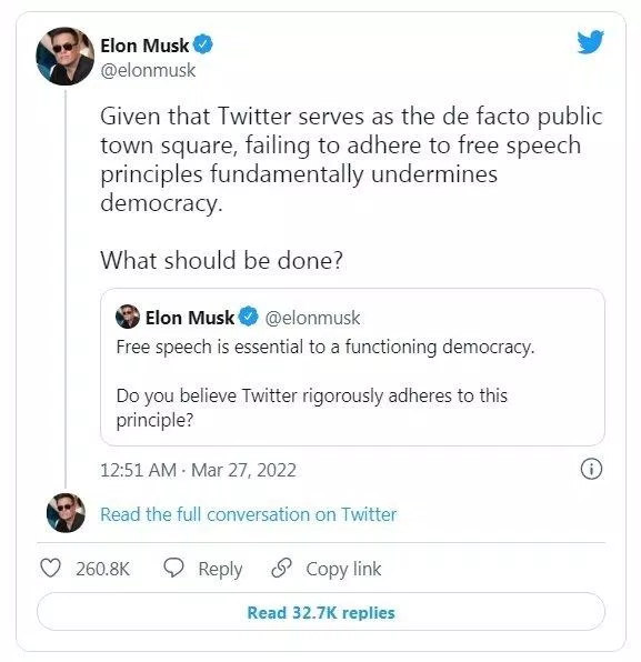 Elon Musk chất vấn về tự do ngôn luận trên Twitter (Ảnh: Internet).