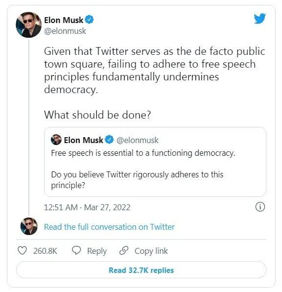 Elon Musk chất vấn về tự do ngôn luận trên Twitter (Ảnh: Internet). Elon Musk chất vấn về tự do ngôn luận trên Twitter (Ảnh: Internet).