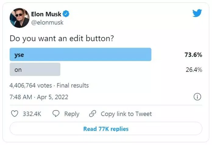 Cuộc thăm dò của Elon Musk về việc tạo nút chỉnh sửa (Ảnh: Internet).