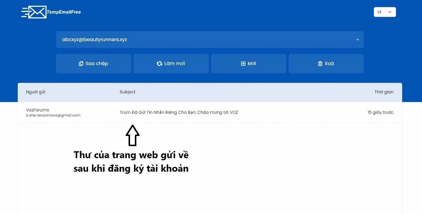 Các thư gửi về email ảo được hiển thị ở khung bên dưới (Ảnh: BlogAnChoi). Các thư gửi về email ảo được hiển thị ở khung bên dưới (Ảnh: BlogAnChoi).