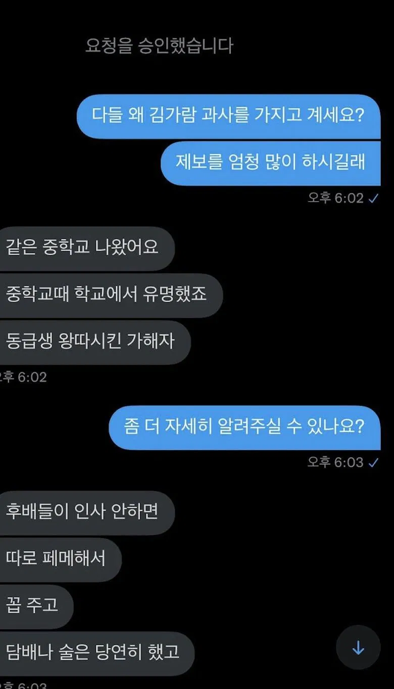 Hình ảnh tin nhắn trao đổi với người được cho là bạn học của Kim Garam (Nguồn: Internet)