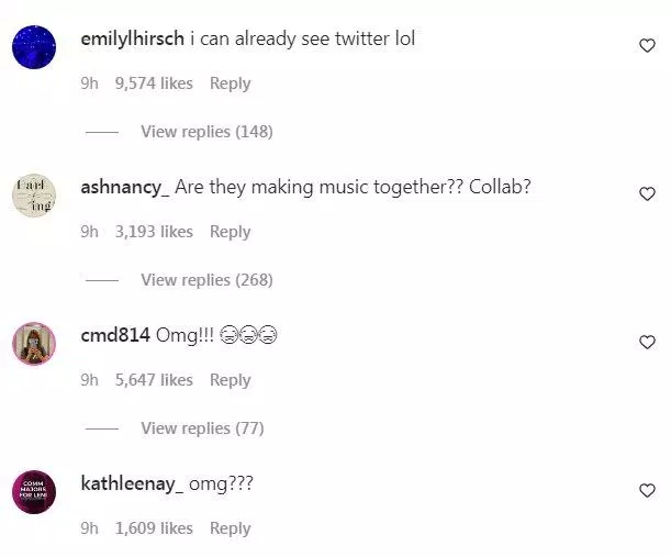 Một số fan vẫn háo hứng về hint collab khi bình luận: "Họ đang làm nhạc cùng nhau ư? Collab sao?" (Nguồn: Internet) Một số fan vẫn háo hứng về hint collab khi bình luận: "Họ đang làm nhạc cùng nhau ư? Collab sao?" (Nguồn: Internet)