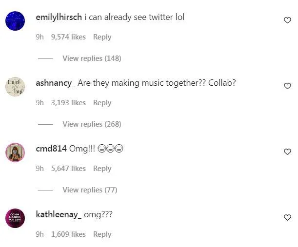 Một số fan vẫn háo hứng về hint collab khi bình luận: "Họ đang làm nhạc cùng nhau ư? Collab sao?" (Nguồn: Internet) Một số fan vẫn háo hứng về hint collab khi bình luận: "Họ đang làm nhạc cùng nhau ư? Collab sao?" (Nguồn: Internet)