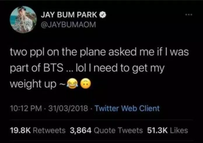 Jay Park gây tranh cãi khi gián tiếp chế nhạo cân nặng của BTS: "Có 2 người trên máy bay hỏi tôi có phải là một mẩu của BTS... Thật là buồn cười vì tôi cần phải tăng cân thôi" (Nguồn: Internet)