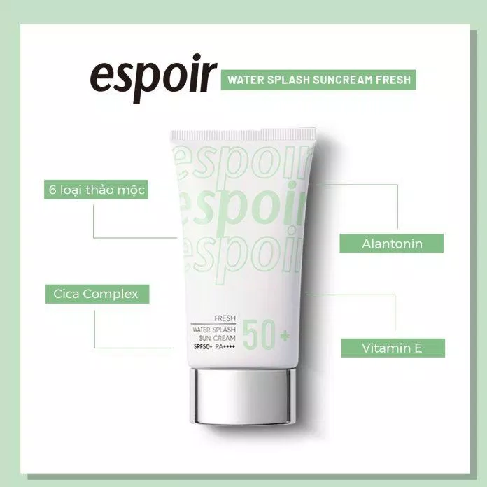 Kem chống nắng Espoir Water Splash Sun Cream Fresh giúp kiểm soát dầu và bảo vệ da vượt trội trước tia UV (nguồn: Serumi)
