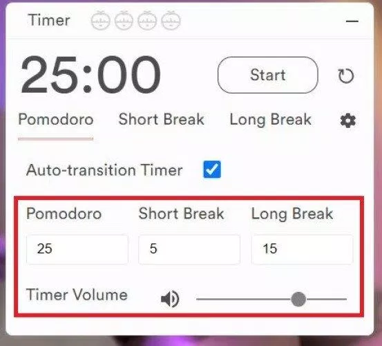Chỉnh sửa thời gian cần thiết trong Pomodoro (Nguồn: BlogAnChoi)