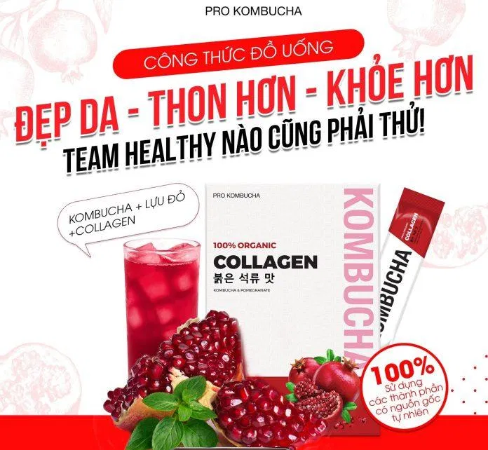Đối với phiên bản Pro Kombucha màu đỏ được bổ sung collagen và vỏ quả lựu tốt (nguồn: internet)