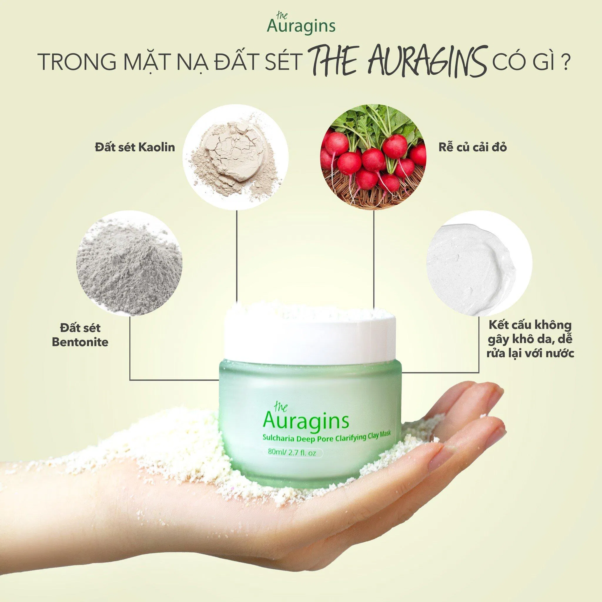 Thành phần chính của mặt nạ đất sét The Auragins (Nguồn: Internet) Thành phần chính của mặt nạ đất sét The Auragins (Nguồn: Internet)