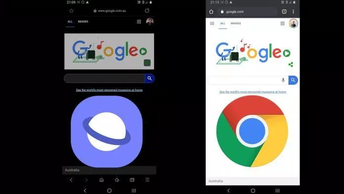 So sánh chế độ tối của Samsung Internet và Chrome (Ảnh: Internet).