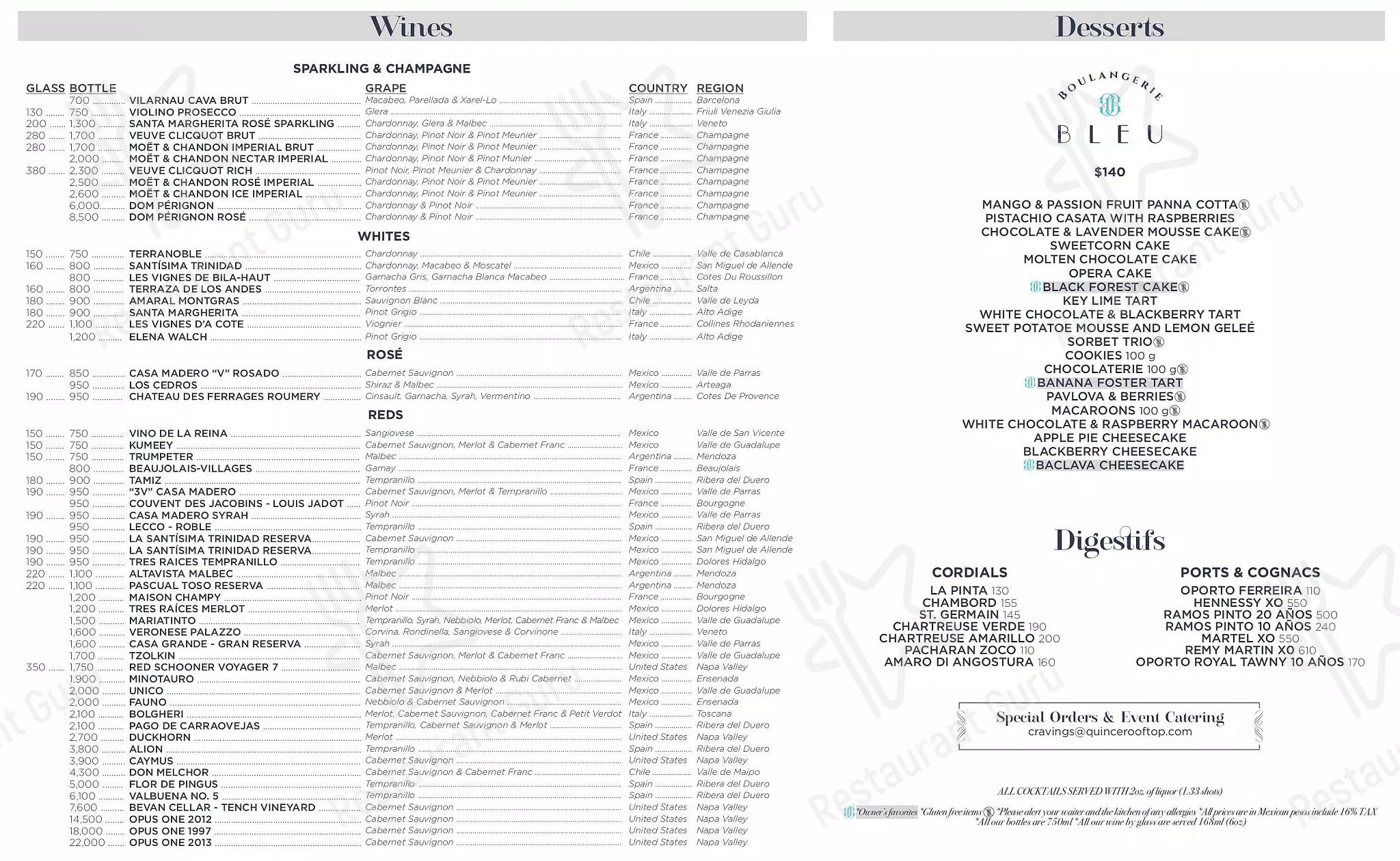 Menu của Quince (Ảnh: Internet)