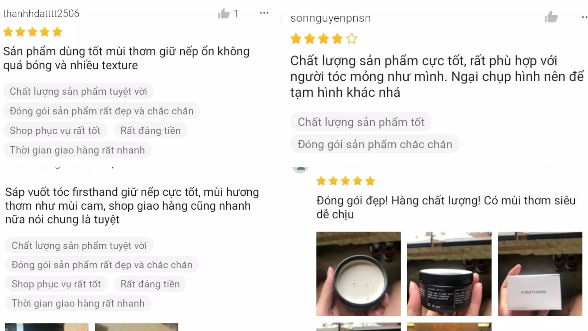 Đánh giá khách hàng trên Shopee sau khi dùng sáp vuốt tóc Firsthand Supply Texturizing Clay (nguồn: internet)