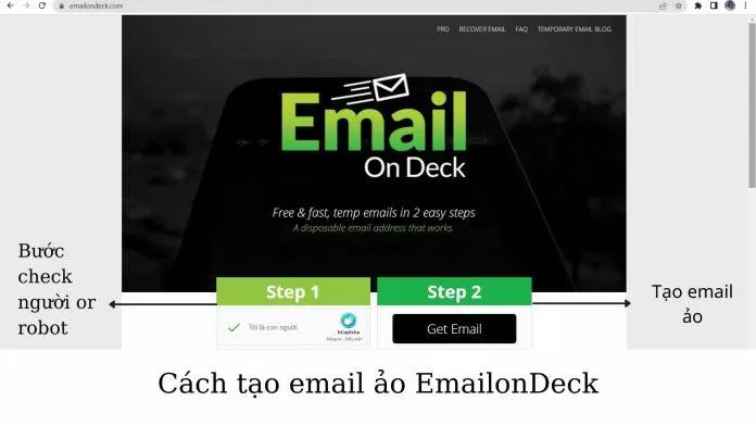 Hai bước tạo email ảo với Email On Deck (Ảnh: BlogAnChoi).