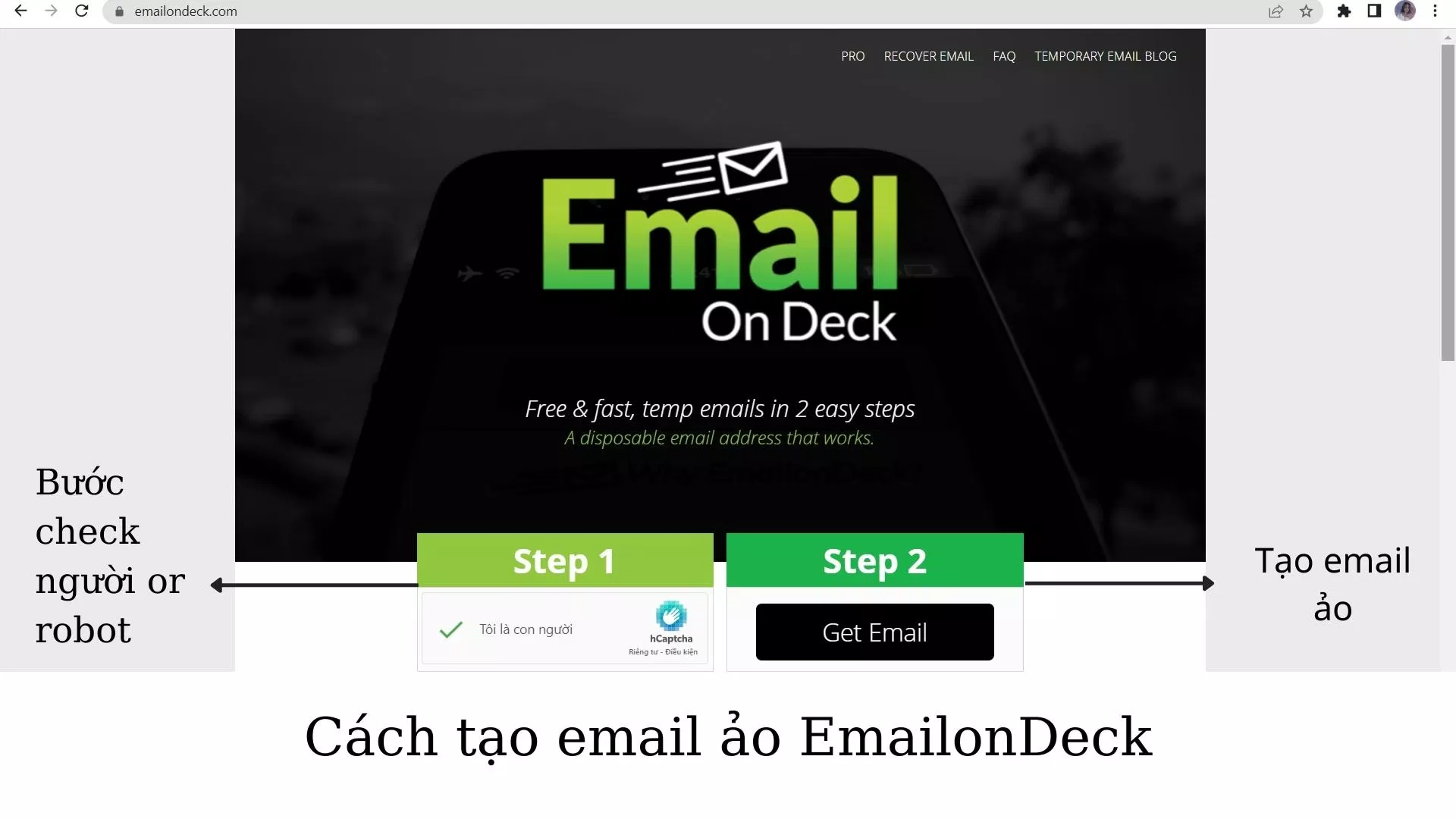 Hai bước tạo email ảo với Email On Deck (Ảnh: BlogAnChoi).