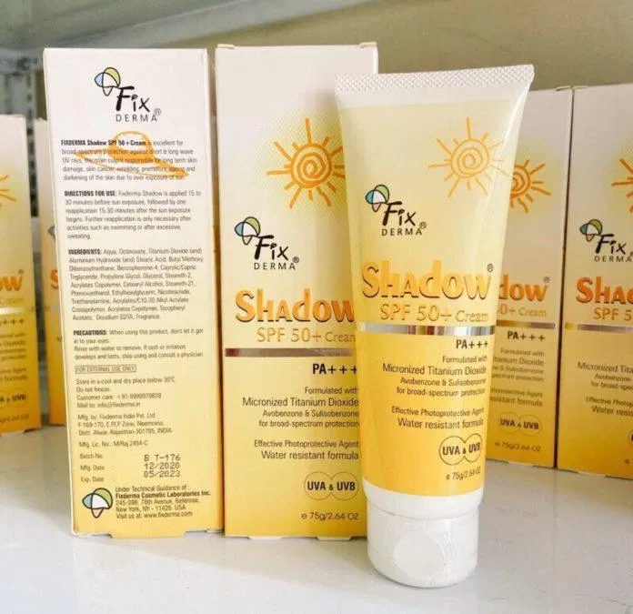 Kem chống nắng vật lý lai hoá học Fixderma Shadow (Ảnh: Internet).