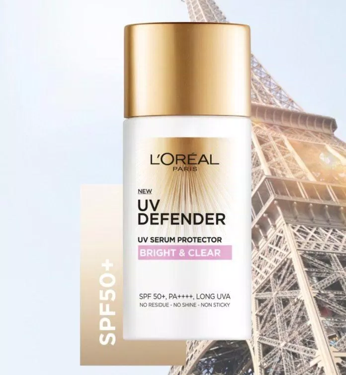 Kem chống nắng vật lý lai hoá học L’Oreal UV Defender Serum Protector Bright & Clear (Ảnh: Internet).