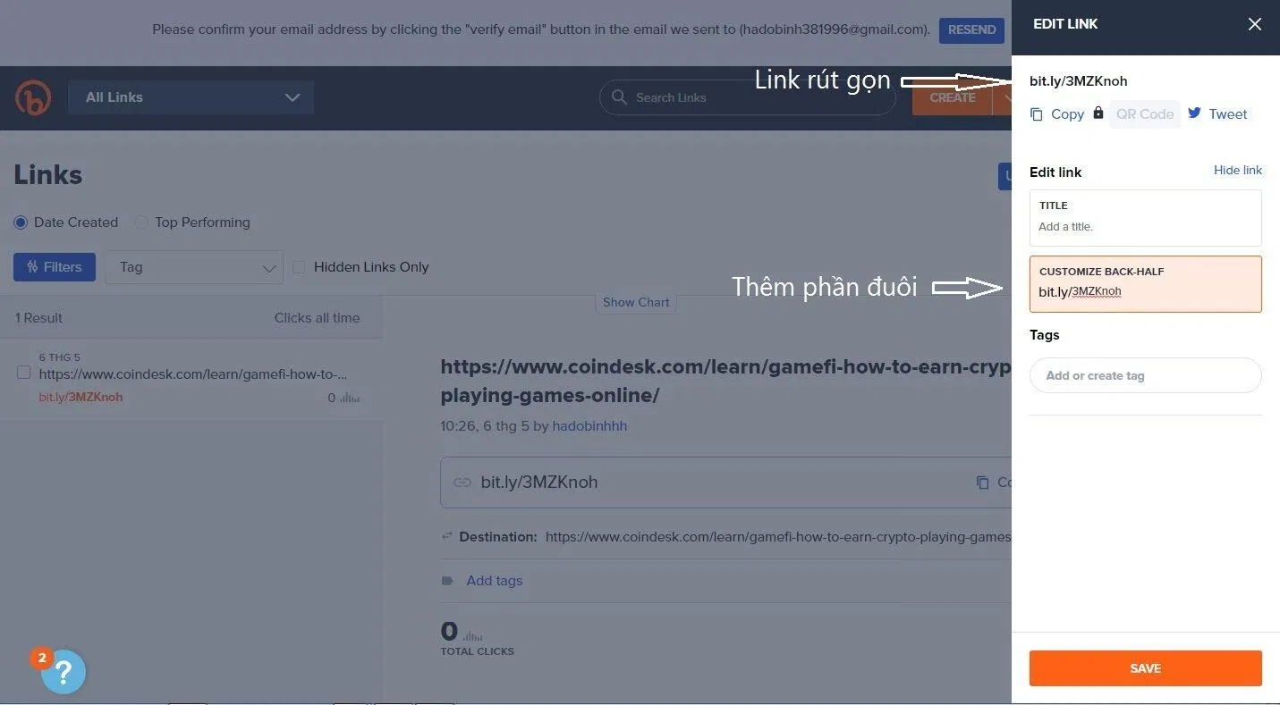 Link rút gọn đã được tạo ra (Ảnh: BlogAnChoi). Link rút gọn đã được tạo ra (Ảnh: BlogAnChoi).