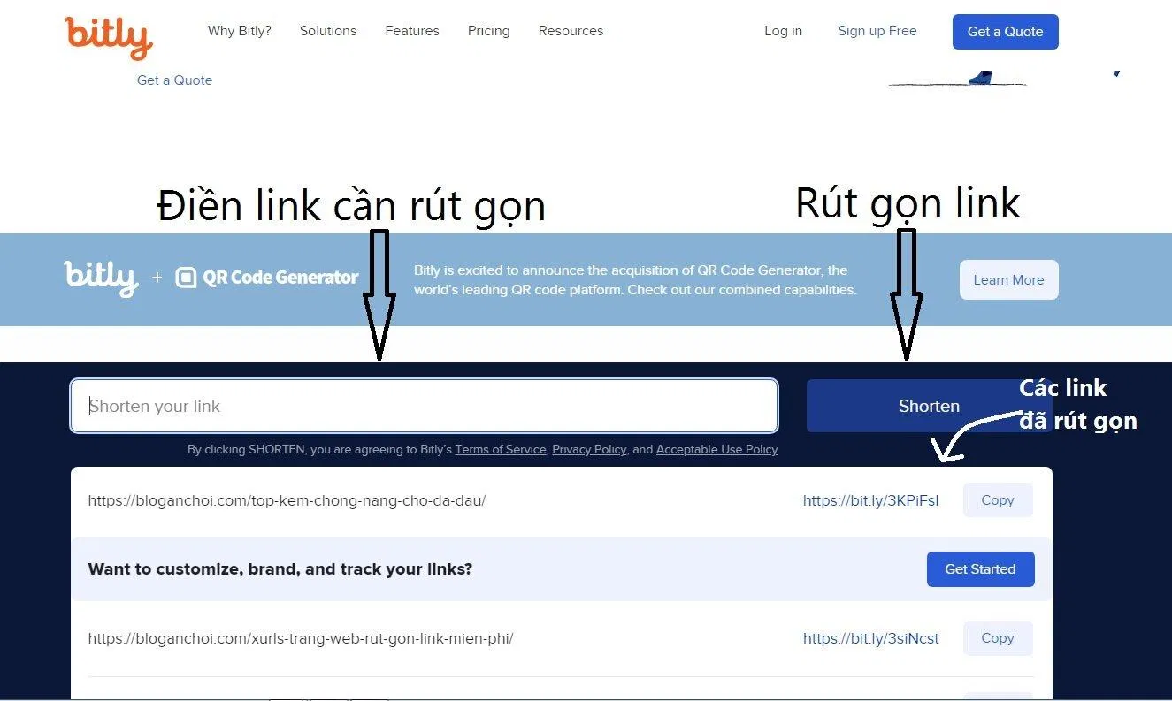 Rút gọn link với Bitly (Ảnh: BlogAnChoi) Rút gọn link với Bitly (Ảnh: BlogAnChoi)