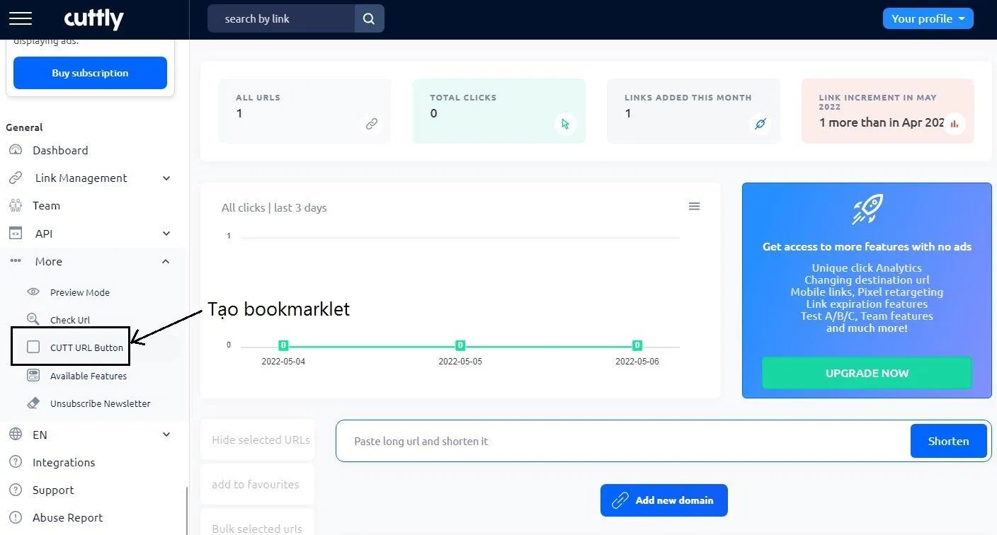 Nhấn vào CUTT URL Button (Ảnh: BlogAnChoi). Nhấn vào CUTT URL Button (Ảnh: BlogAnChoi).