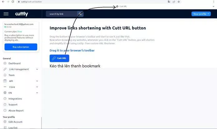 Kéo thả nút Cutt URL để tạo bookmarklet (Ảnh: BlogAnChoi). Kéo thả nút Cutt URL để tạo bookmarklet (Ảnh: BlogAnChoi).