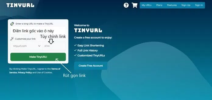 Rút gọn link theo ý muốn với TinyURL mà không cần đăng ký (Ảnh: BlogAnChoi).