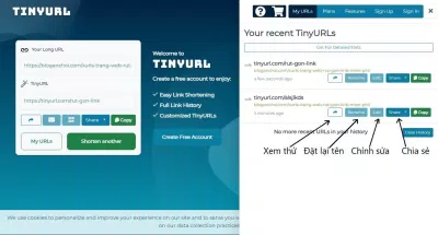 Các nút chức năng của link rút gọn (Ảnh: BlogAnChoi).