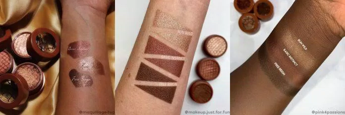 Ảnh swatch trên tay Phấn mắt lẻ Super Shock Shadow trên 3 màu da (Nguồn: colourpop.com) Ảnh swatch trên tay Phấn mắt lẻ Super Shock Shadow trên 3 màu da (Nguồn: colourpop.com)