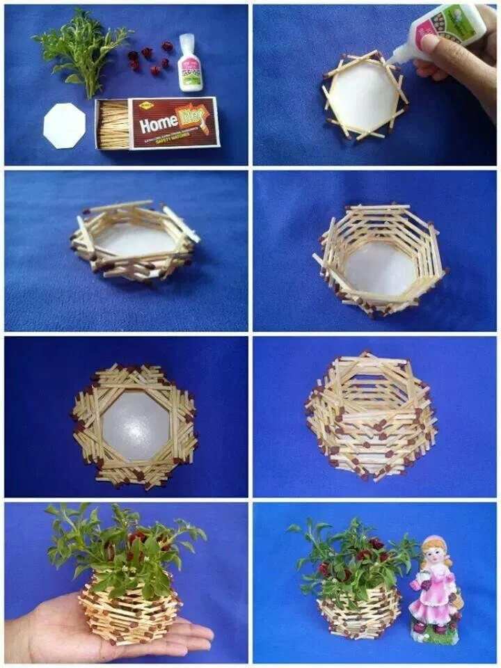 Các bước làm chậu cây mini bằng que diêm (Nguồn: Internet) Các bước làm chậu cây mini bằng que diêm (Nguồn: Internet)