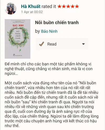 Đánh giá của Booktuber hà Khuất (Ảnh: BlogAnChoi)