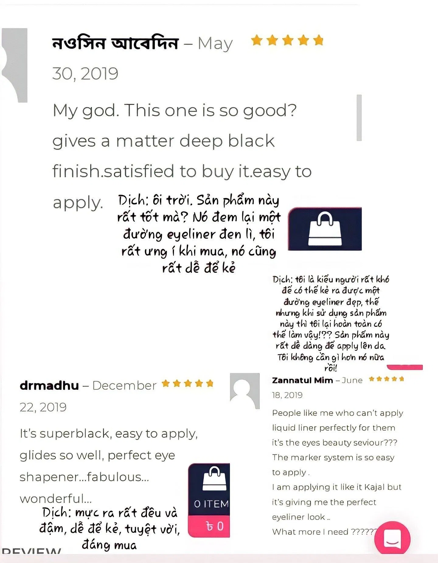 Khách hàng quốc tế dành lời khen cho bút kẻ mắt nước Flormar (Ảnh: BlogAnChoi)