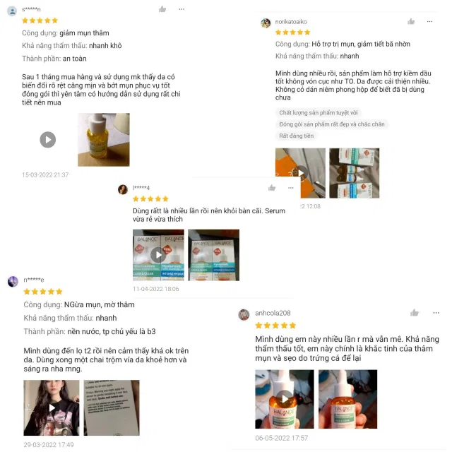 Khách hàng dành lời khen cho sản phẩm Serum Balance Niacinamide Blemish Recovery Calm And Clear (ảnh: BlogAnChoi)