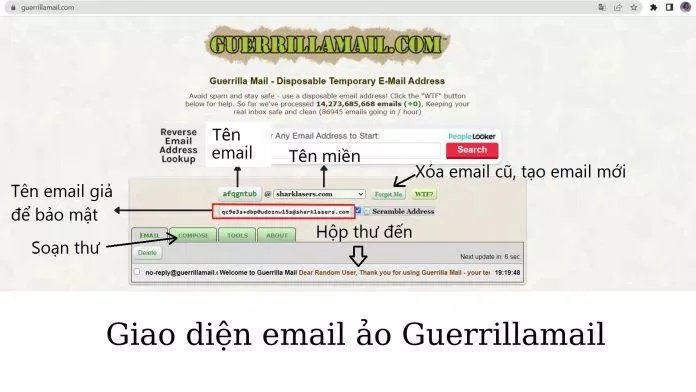 Giao diện email ảo Guerrilla Mail (Nguồn ảnh: BlogAnChoi).