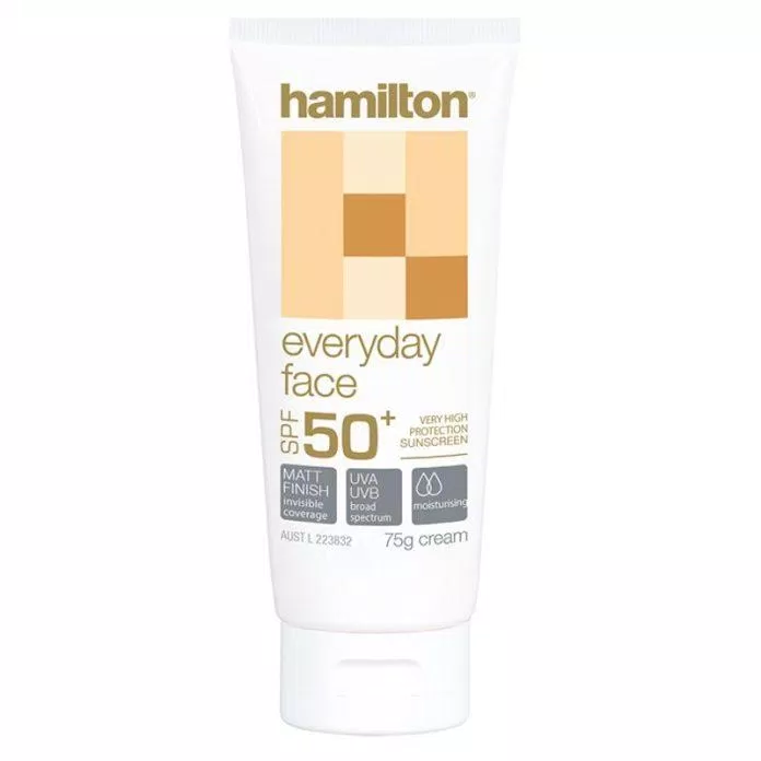 Écran solaire quotidien pour le visage Hamilton SPF50+ (Source : Internet)