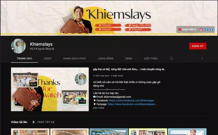 Kênh YouTube Khiemslays (Nguồn: Internet)