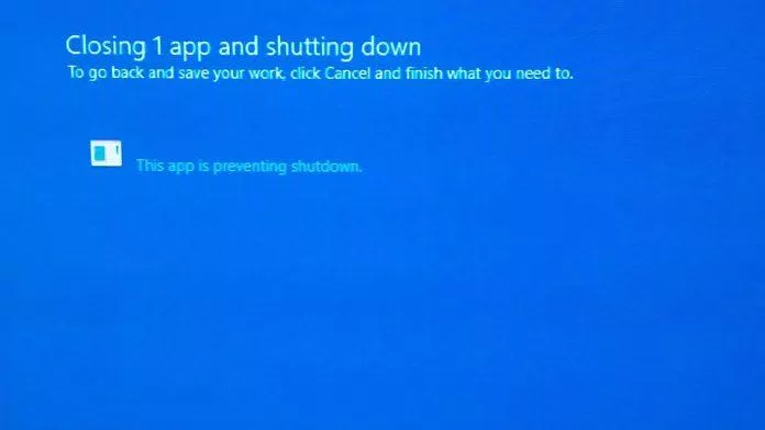 Windows không tắt được do sự cố phần mềm (Ảnh: Internet).