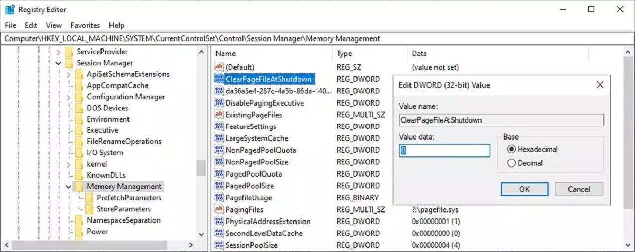 Tắt tính năng xóa page file khi tắt máy (Ảnh: Internet).