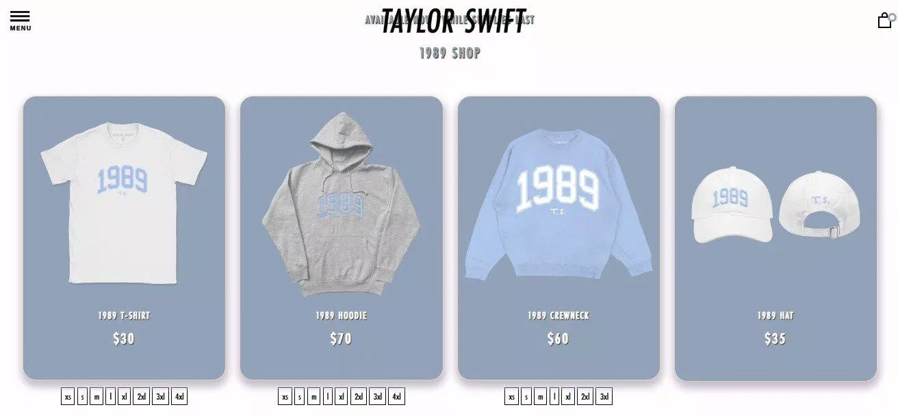 Merch themed 1989 & Speak Now (Nguồn: Taylor Swift Store)