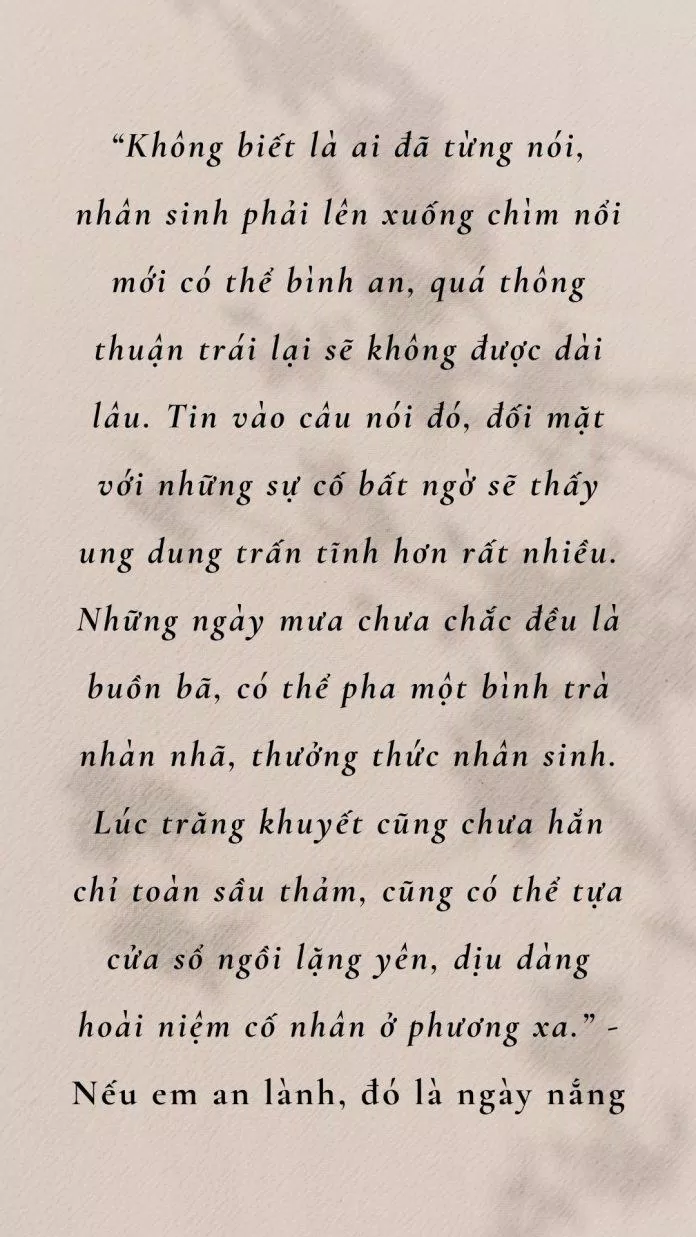 Trích dẫn "Nếu em an lành, đó là ngày nắng" - Bạch Lạc Mai (ảnh: BlogAnChoi)