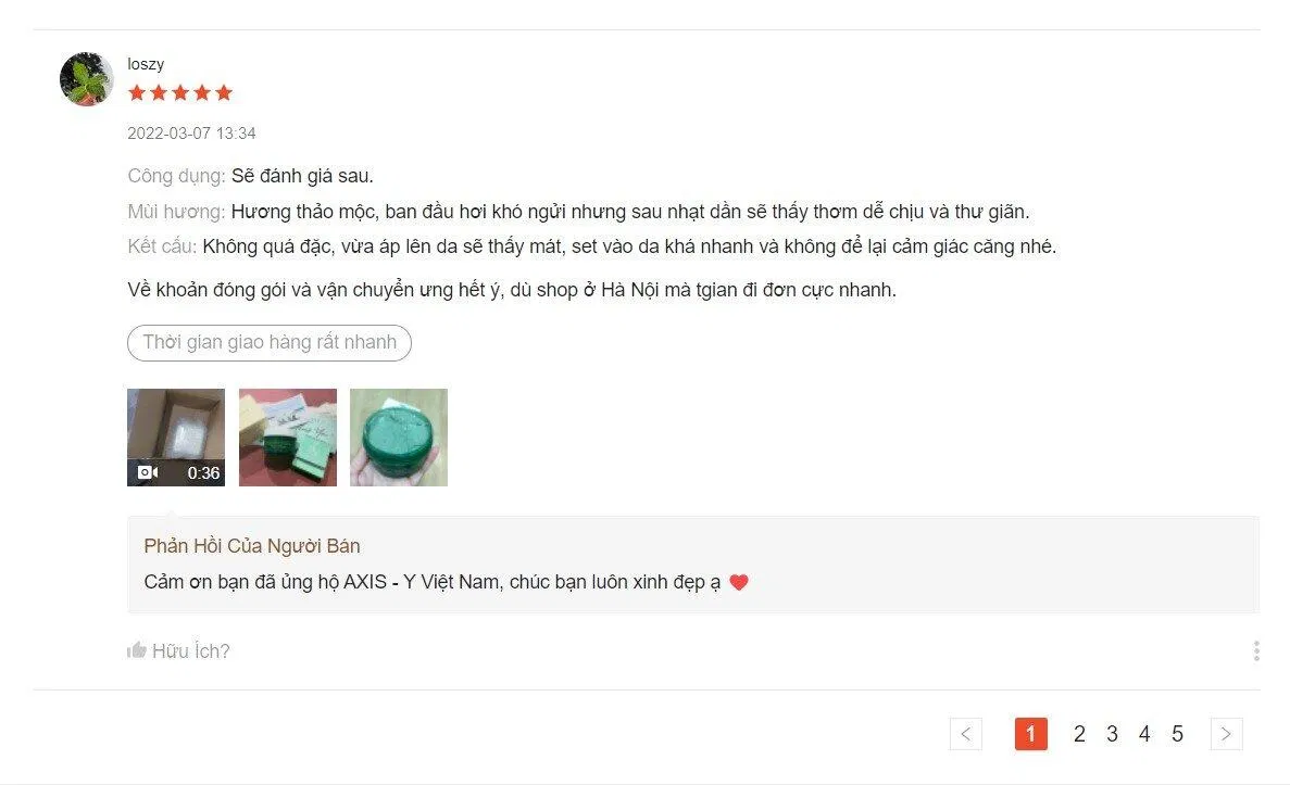 Đánh giá của khách hàng đã sử dụng mặt nạ ngải cứu AXIS-Y (Nguồn: BlogAnChoi) Đánh giá của khách hàng đã sử dụng mặt nạ ngải cứu AXIS-Y (Nguồn: BlogAnChoi)