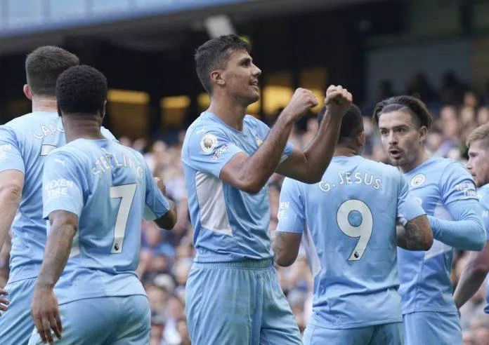 Rodri đánh đầu nâng tỷ số lên 3-0 (Nguồn: Internet) Rodri đánh đầu nâng tỷ số lên 3-0 (Nguồn: Internet)