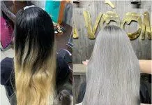 Mẫu tóc duỗi và nhuộm tóc tại A Vòong Hair Salon.