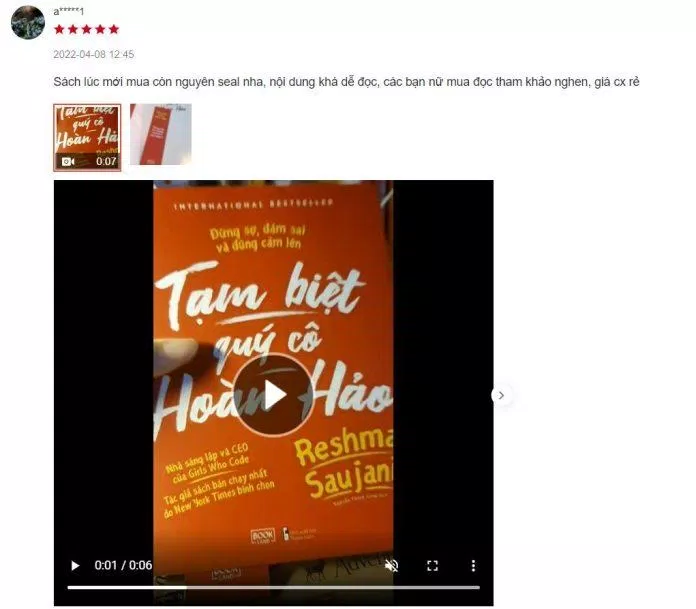 Đánh giá của bạn đọc về "Tạm biệt quý cô hoàn hảo" trên Shopee (Nguồn ảnh: BlogAnChoi) Đánh giá của bạn đọc về "Tạm biệt quý cô hoàn hảo" trên Shopee (Nguồn ảnh: BlogAnChoi)