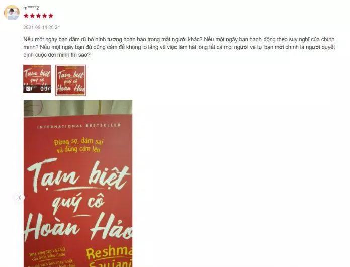 Đánh giá của bạn đọc về "Tạm biệt quý cô hoàn hảo" trên Shopee (Nguồn ảnh: BlogAnChoi) Đánh giá của bạn đọc về "Tạm biệt quý cô hoàn hảo" trên Shopee (Nguồn ảnh: BlogAnChoi)